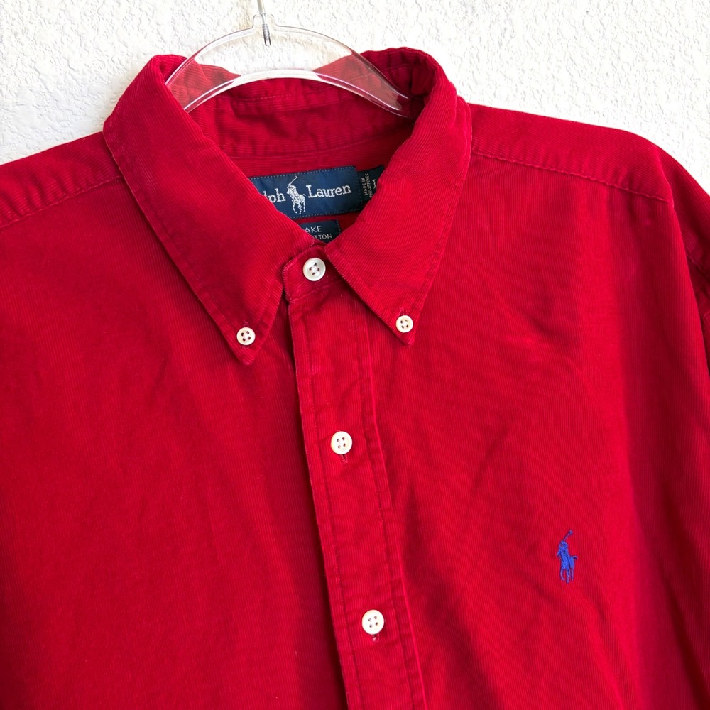 90s Polo Ralph Lauren Blake Red Corduroy Shirt Men L Vintage Long Sleeve Pony